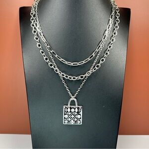Silver and Black Bag Pendant Necklace & Earring Set